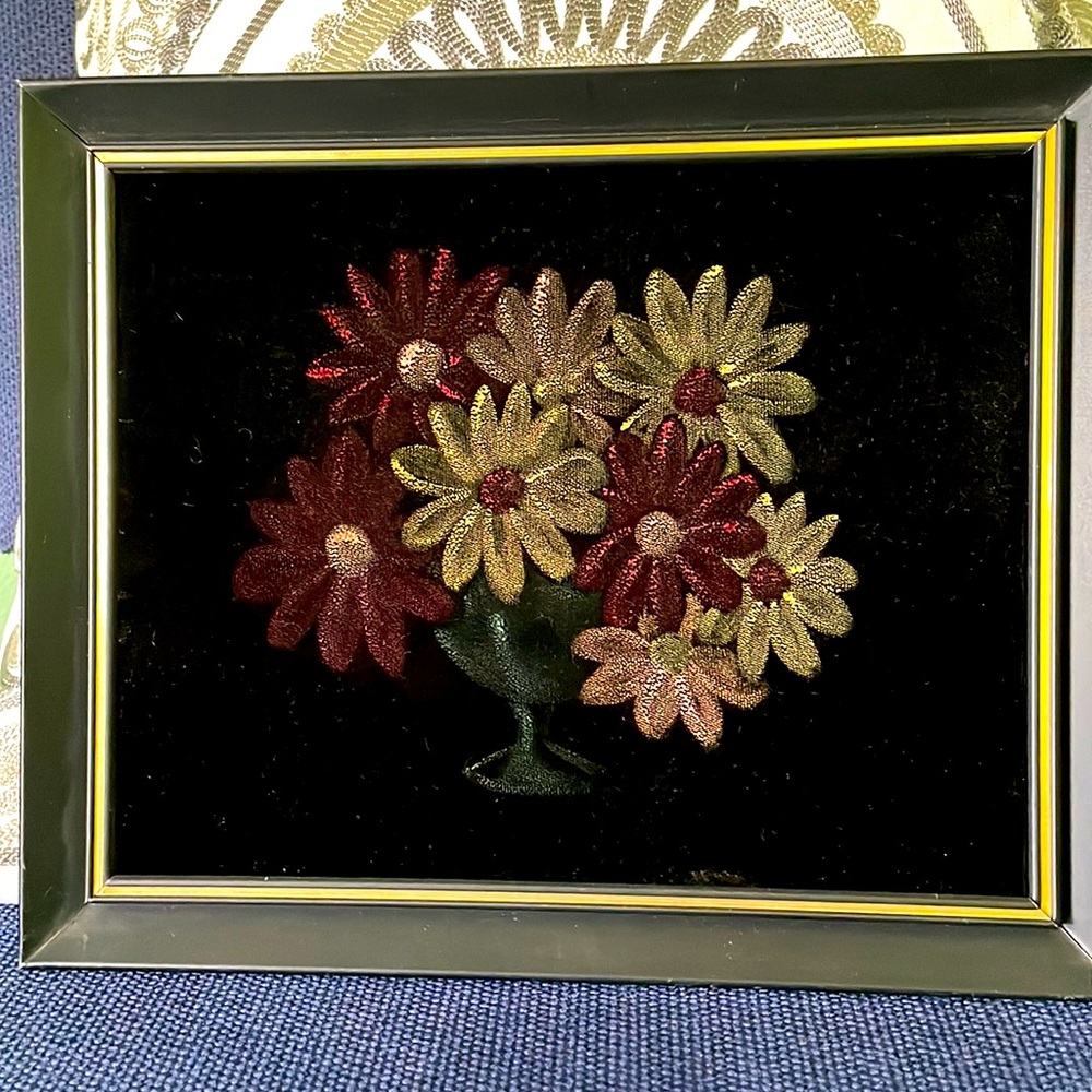 Vintage framed Floral‎ painting on velvet